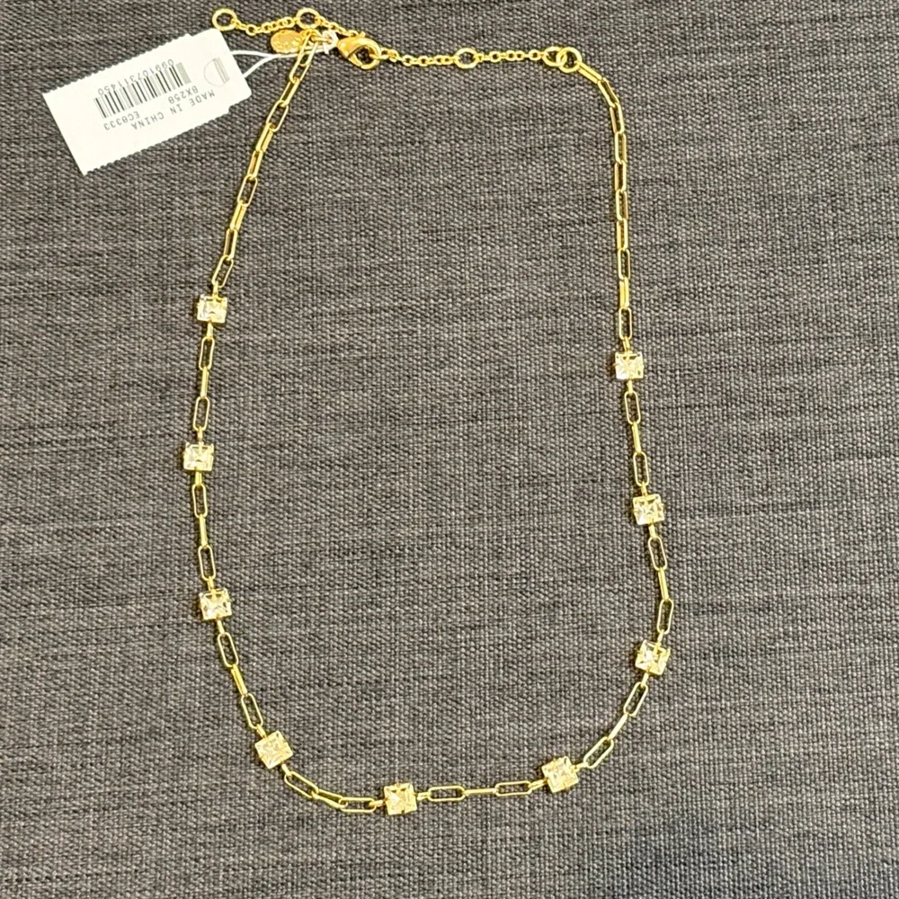 NWT J.Crew Square Crystal Station Necklace in Gold